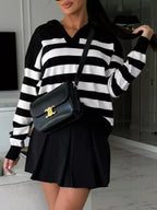 Striped Dropped Shoulder Knit Top - Charmdeals