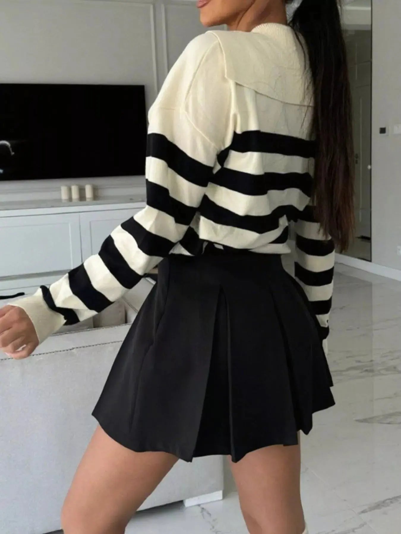 Striped Dropped Shoulder Knit Top - Charmdeals