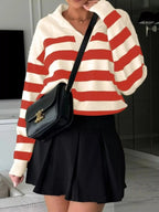 Striped Dropped Shoulder Knit Top - Charmdeals