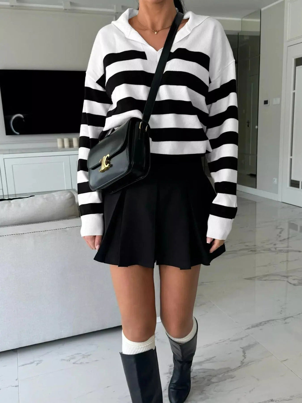 Striped Dropped Shoulder Knit Top - Charmdeals