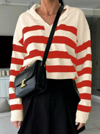 Striped Dropped Shoulder Knit Top - Charmdeals