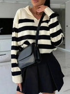 Striped Dropped Shoulder Knit Top - Charmdeals