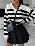 Striped Dropped Shoulder Knit Top - Charmdeals