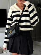 Striped Dropped Shoulder Knit Top - Charmdeals