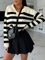 Striped Dropped Shoulder Knit Top - Charmdeals