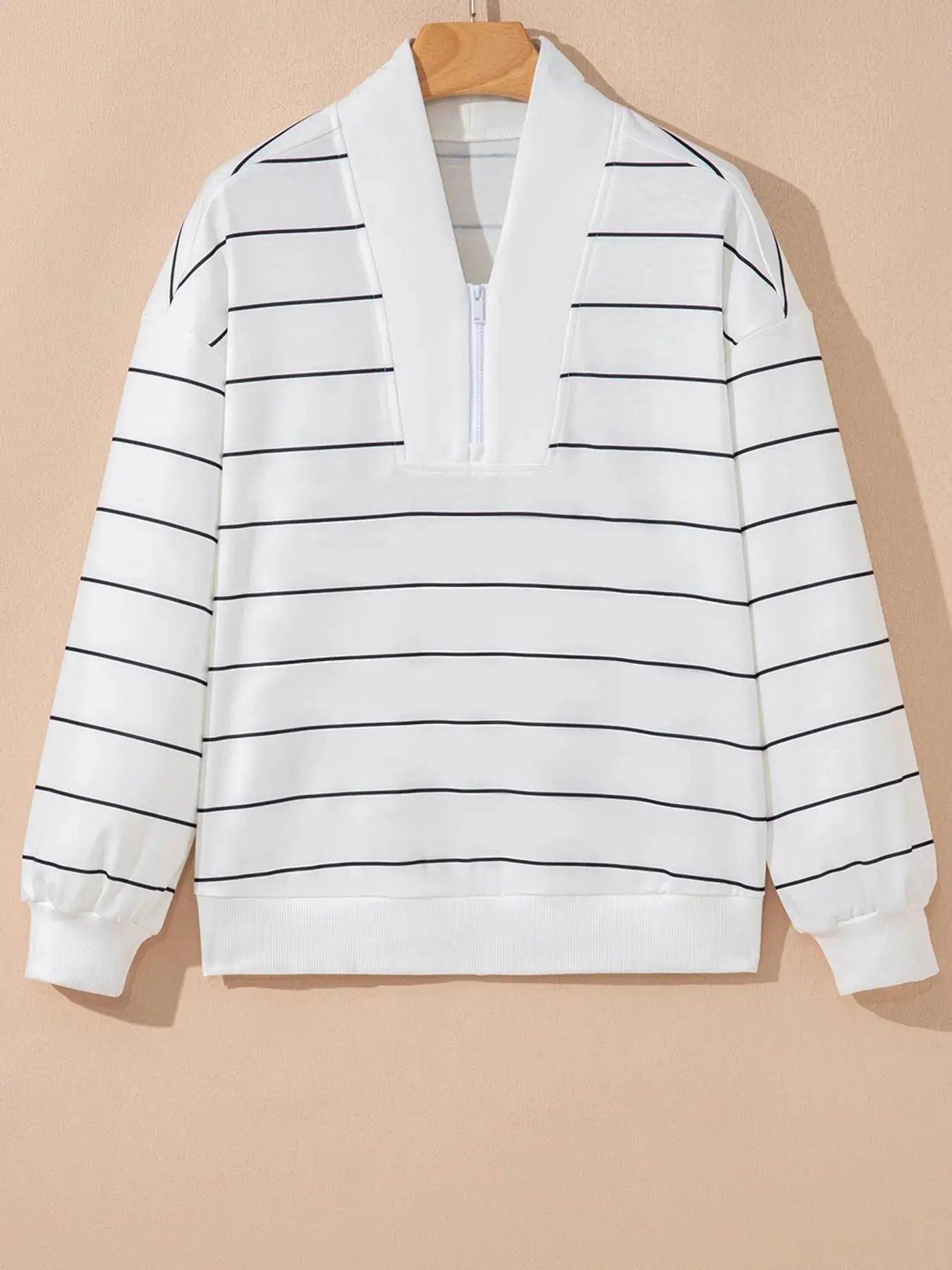 Striped Quarter Zip Sweatshirt with Relaxed Fit - Charmdeals