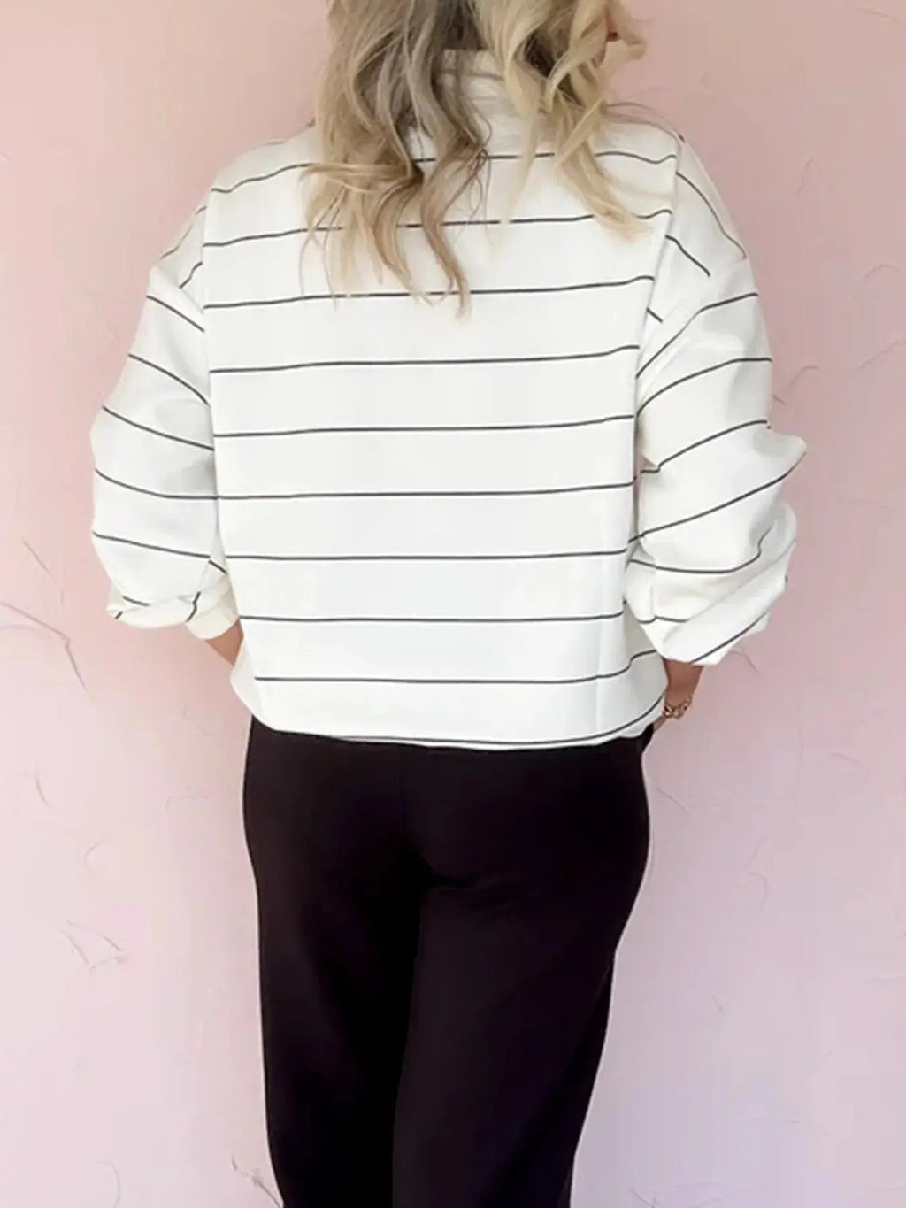 Striped Quarter Zip Sweatshirt with Relaxed Fit - Charmdeals