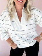 Striped Quarter Zip Sweatshirt with Relaxed Fit - Charmdeals