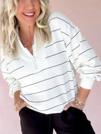 Striped Quarter Zip Sweatshirt with Relaxed Fit - Charmdeals