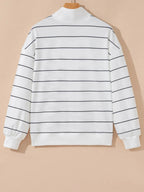 Striped Quarter Zip Sweatshirt with Relaxed Fit - Charmdeals