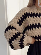 Striped Round Neck Dropped Shoulder Sweater - Charmdeals