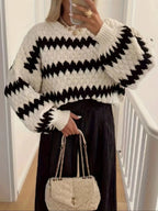 Striped Round Neck Dropped Shoulder Sweater - Charmdeals