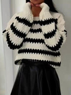 Striped Round Neck Dropped Shoulder Sweater - Charmdeals