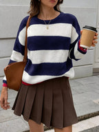 Striped Round Neck Sweater - Charmdeals