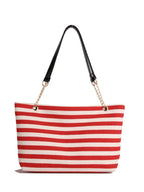 Striped Shoulder Bag with Chain Detail - Charmdeals