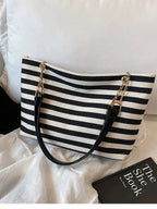 Striped Shoulder Bag with Chain Detail - Charmdeals
