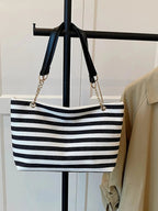 Striped Shoulder Bag with Chain Detail - Charmdeals