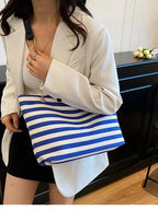 Striped Shoulder Bag with Chain Detail - Charmdeals
