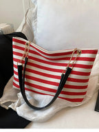 Striped Shoulder Bag with Chain Detail - Charmdeals