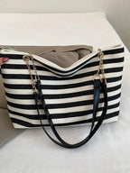 Striped Shoulder Bag with Chain Detail - Charmdeals