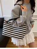 Striped Shoulder Bag with Chain Detail - Charmdeals