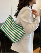 Striped Shoulder Bag with Chain Detail - Charmdeals
