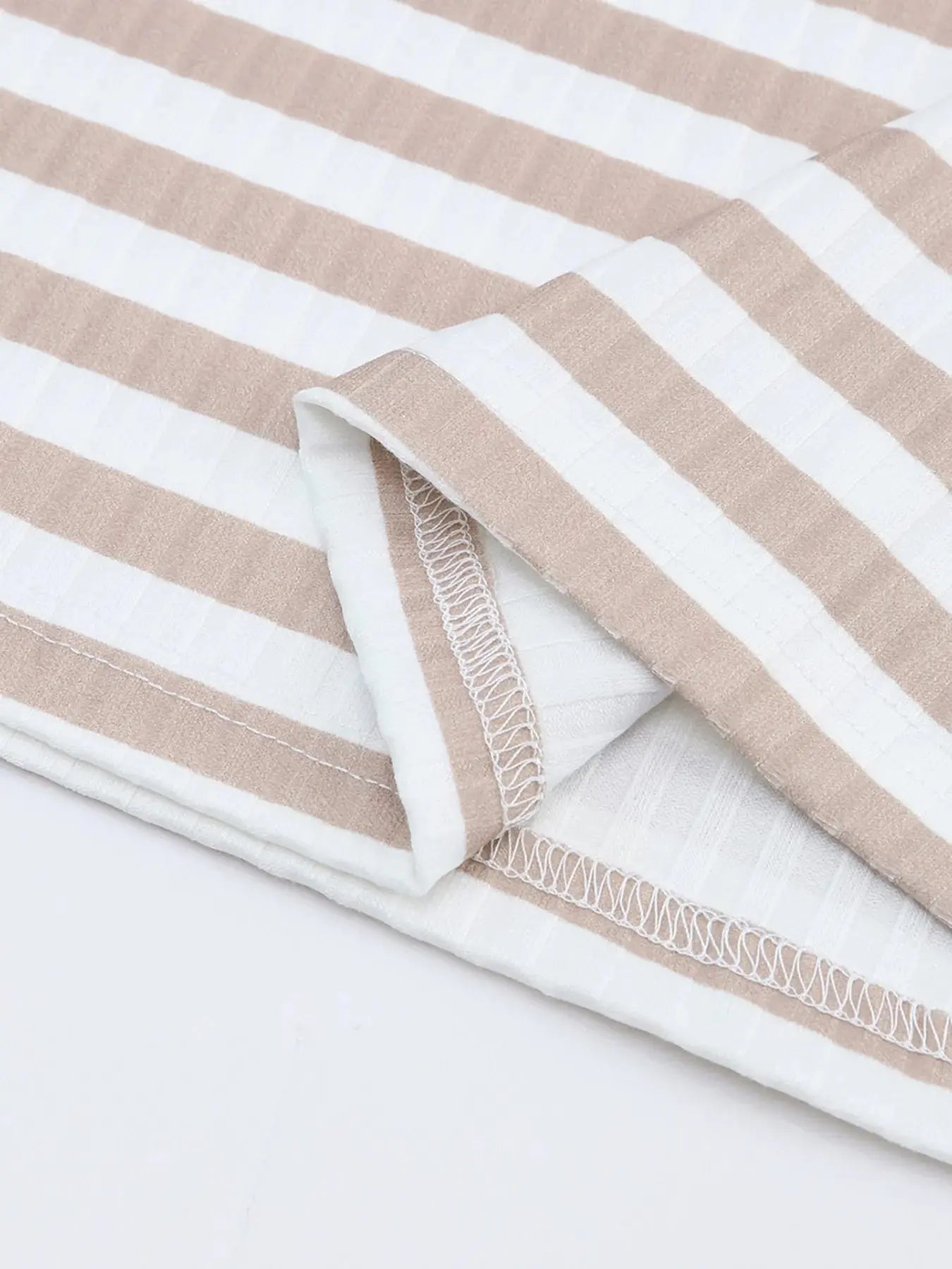 Striped Textured Knit Long Sleeve Tee - Charmdeals