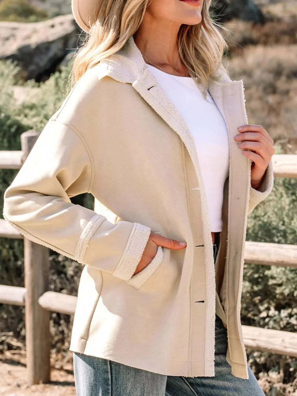 Suede Sherpa Lined Western Loose Jacket - Charmdeals