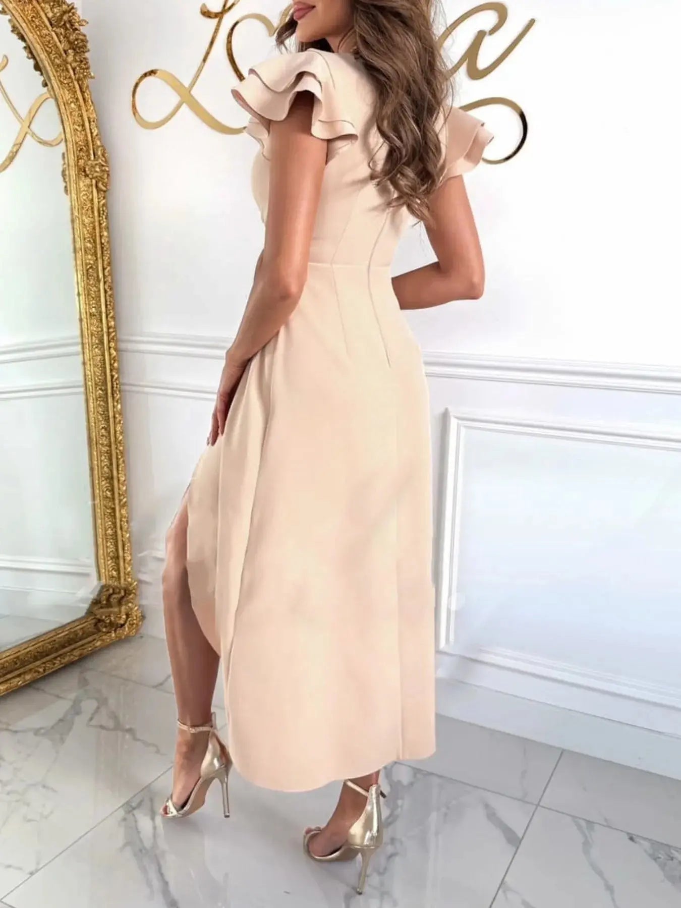 Surplice Ruffled Cap Sleeve Dress - Charmdeals