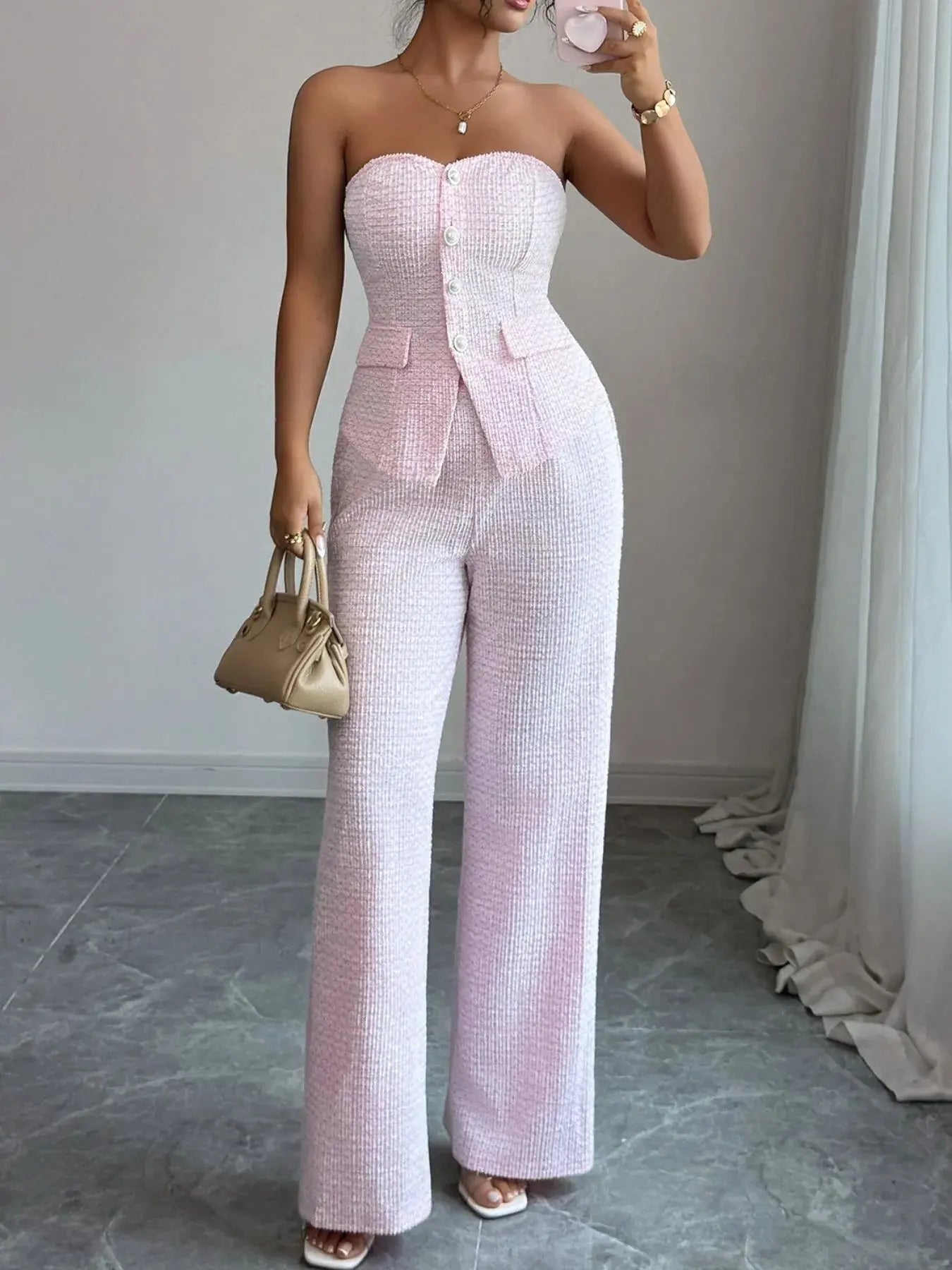 Sweetheart Neck Tube Top and Pants Set - Charmdeals