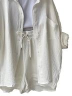 Textured Button Up Shirt and Shorts Set - Charmdeals