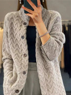 Textured Knit Button - Down Cardigan - Charmdeals
