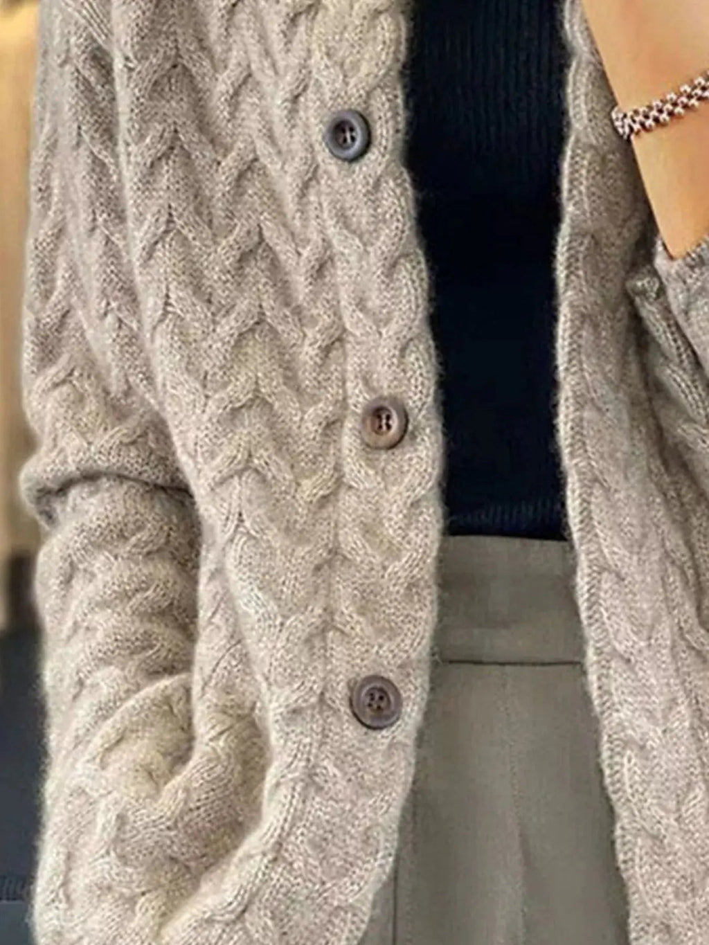 Textured Knit Button - Down Cardigan - Charmdeals