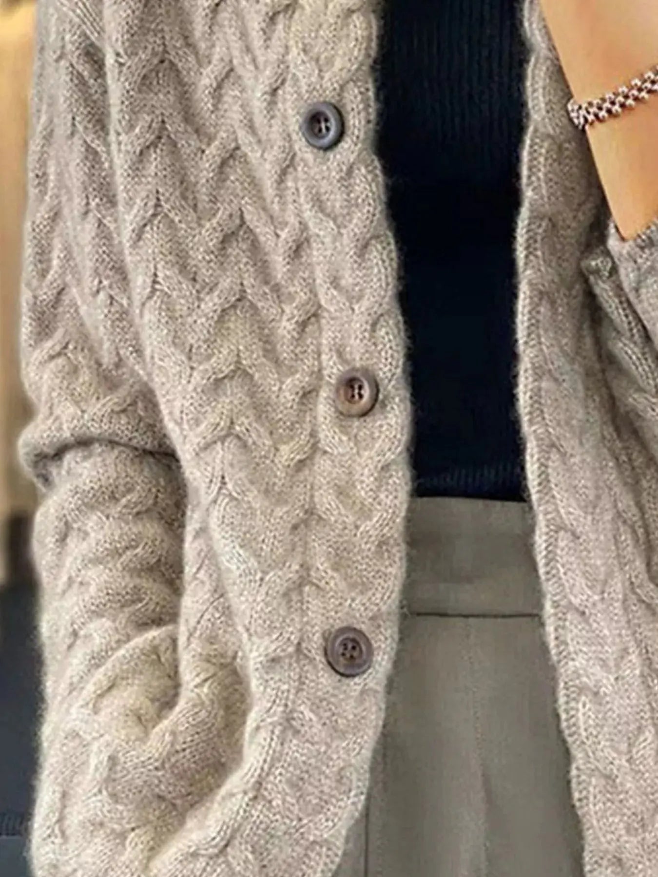 Textured Knit Button - Down Cardigan - Charmdeals