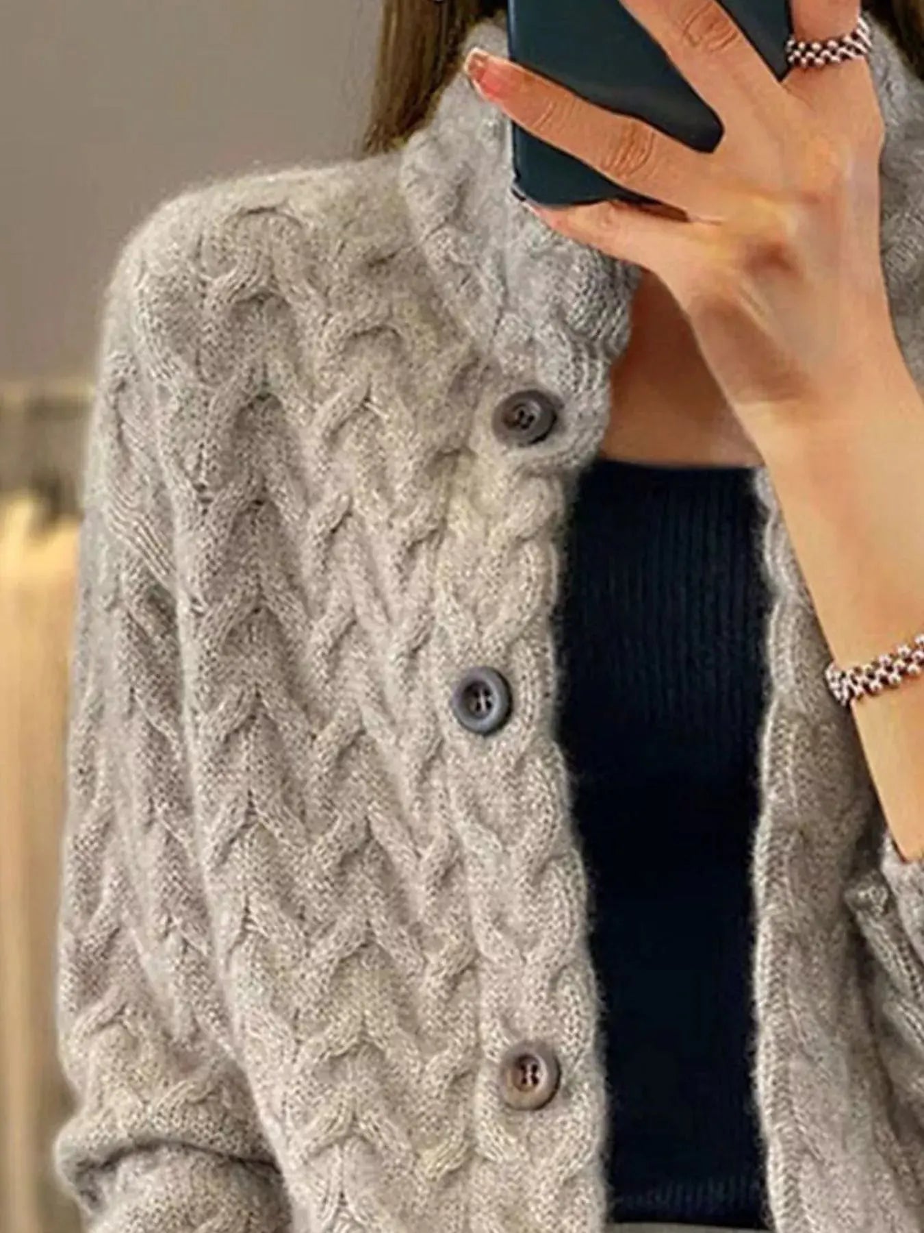 Textured Knit Button - Down Cardigan - Charmdeals
