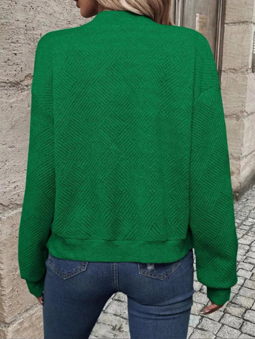 Textured Knit Zip - Up Bomber Jacket - Charmdeals