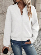 Textured Knit Zip - Up Bomber Jacket - Charmdeals