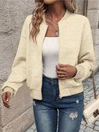 Textured Knit Zip - Up Bomber Jacket - Charmdeals
