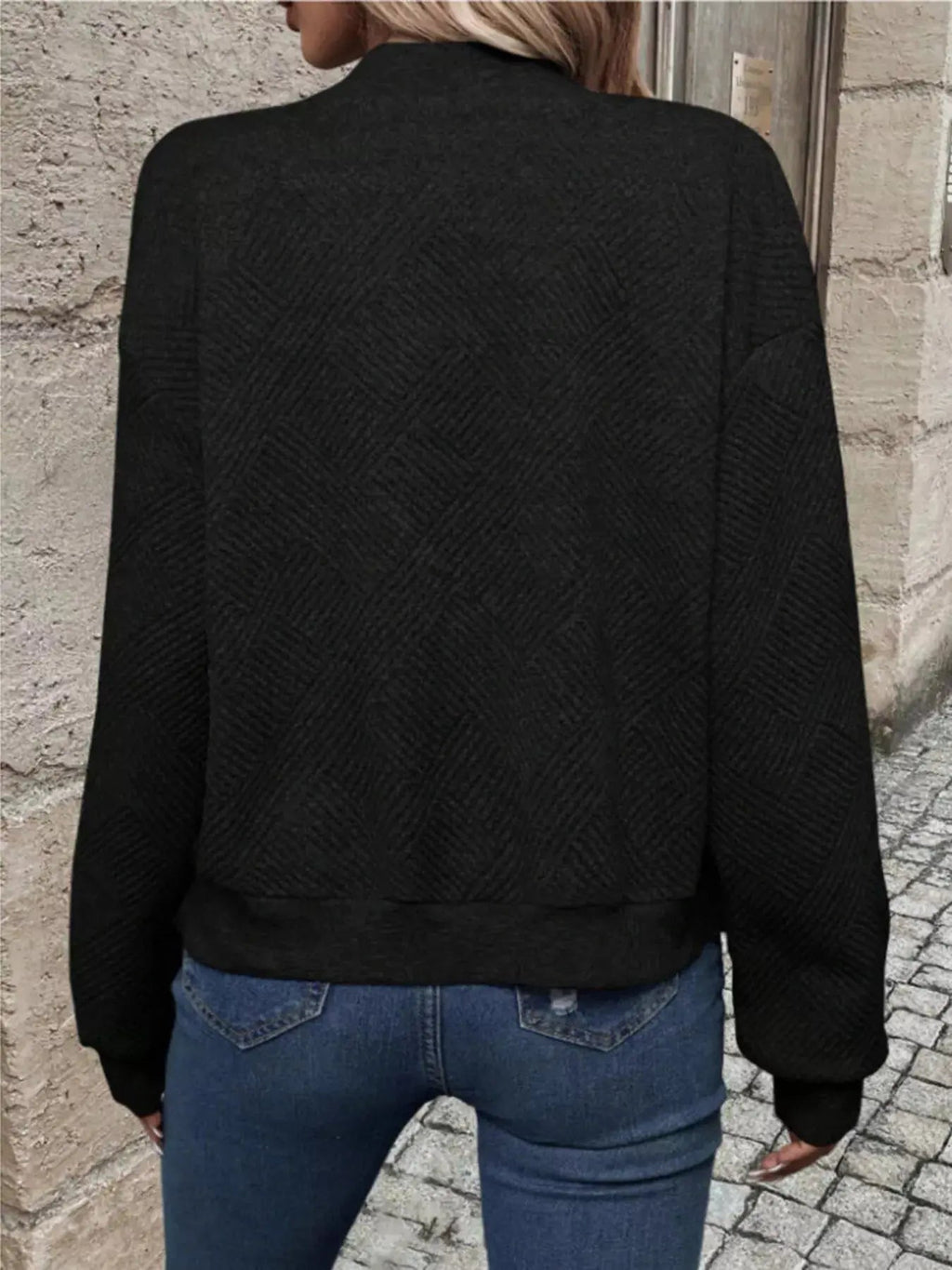 Textured Knit Zip - Up Bomber Jacket - Charmdeals