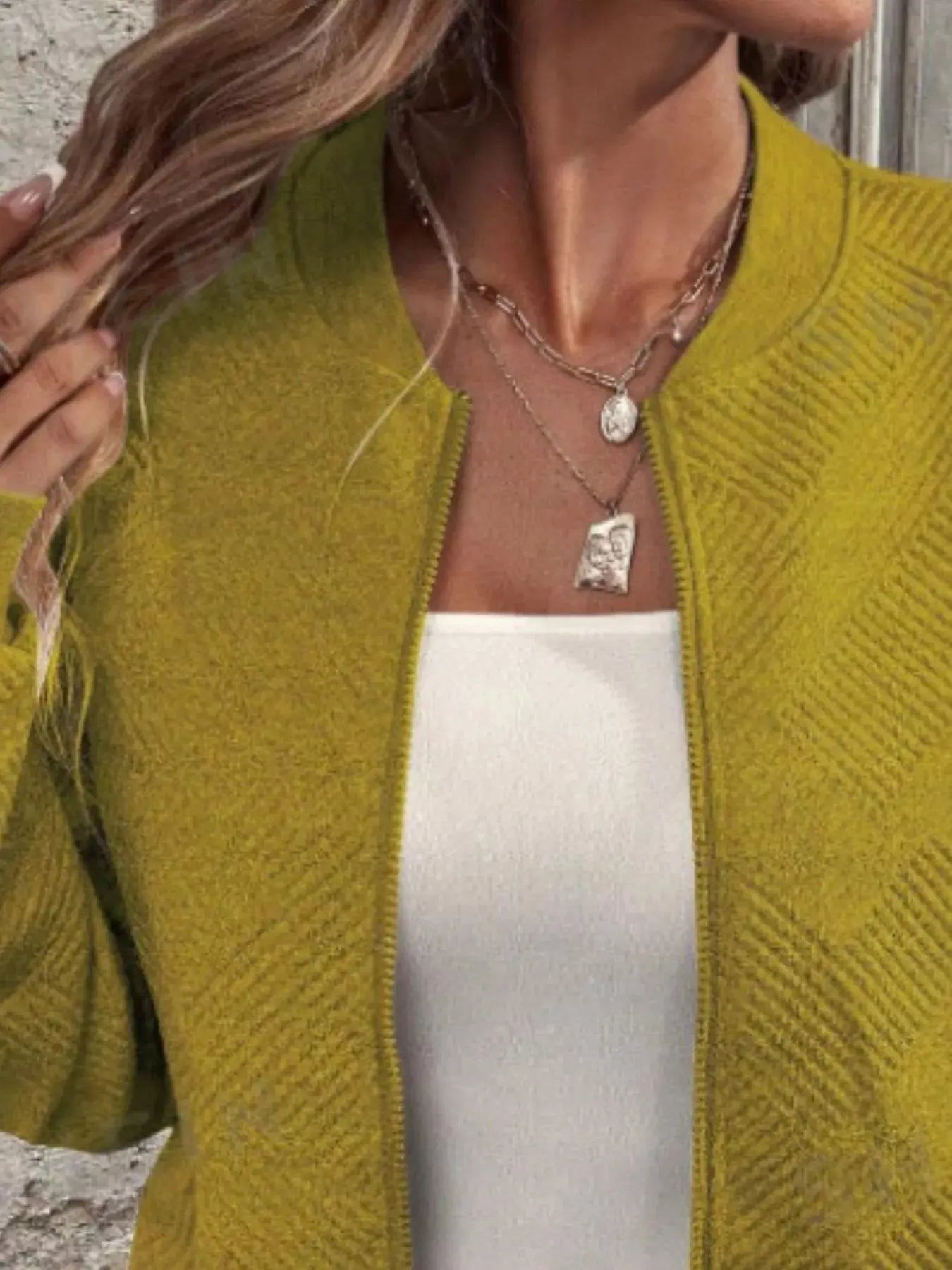 Textured Knit Zip - Up Bomber Jacket - Charmdeals