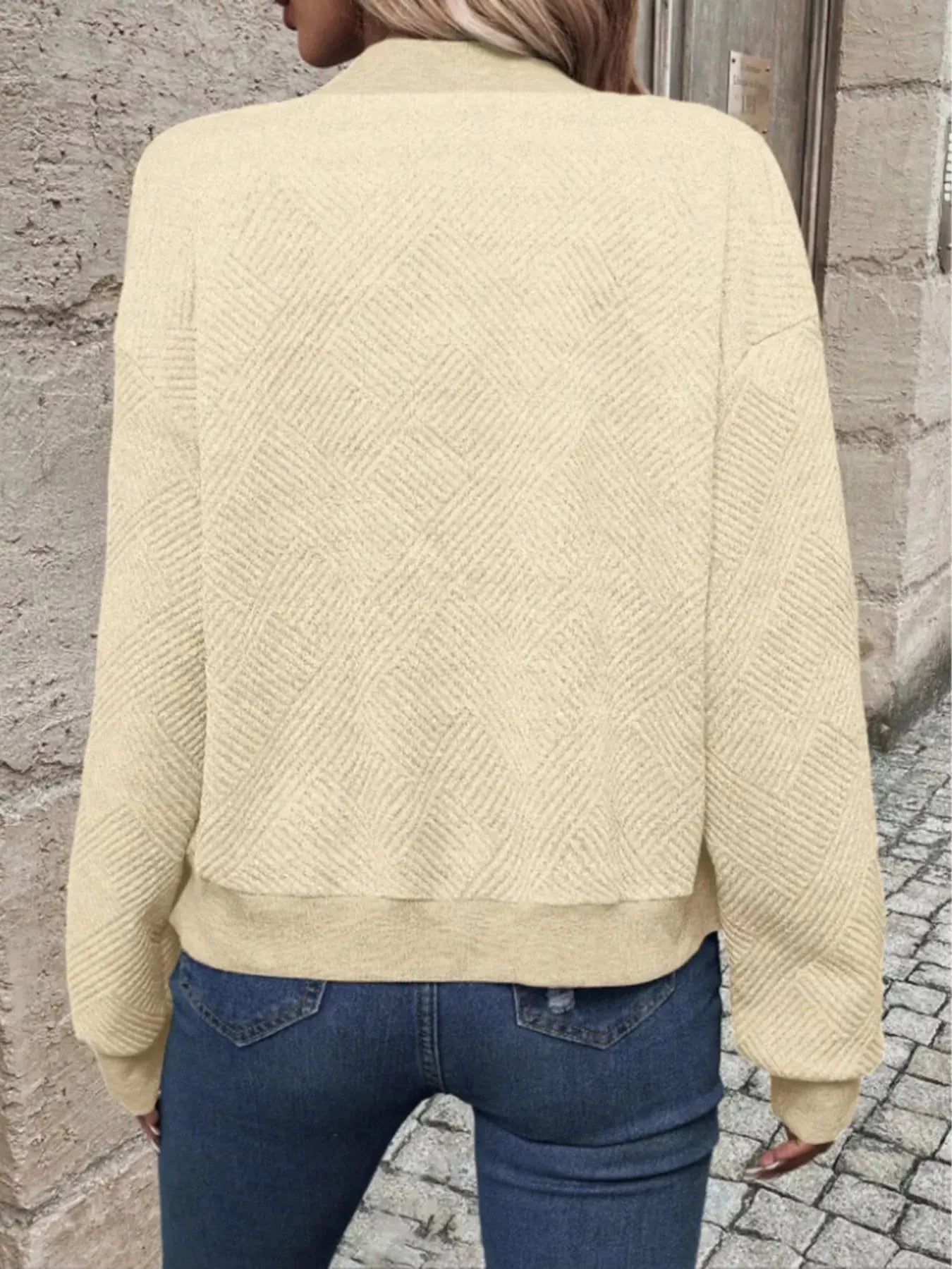 Textured Knit Zip - Up Bomber Jacket - Charmdeals