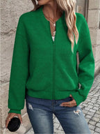 Textured Knit Zip - Up Bomber Jacket - Charmdeals