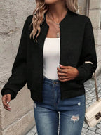 Textured Knit Zip - Up Bomber Jacket - Charmdeals