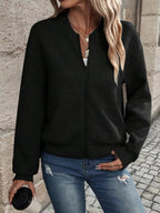 Textured Knit Zip - Up Bomber Jacket - Charmdeals