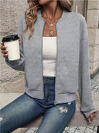 Textured Knit Zip - Up Bomber Jacket - Charmdeals