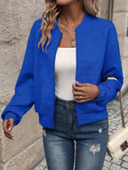 Textured Knit Zip - Up Bomber Jacket - Charmdeals