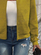 Textured Knit Zip - Up Bomber Jacket - Charmdeals