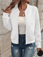Textured Knit Zip - Up Bomber Jacket - Charmdeals