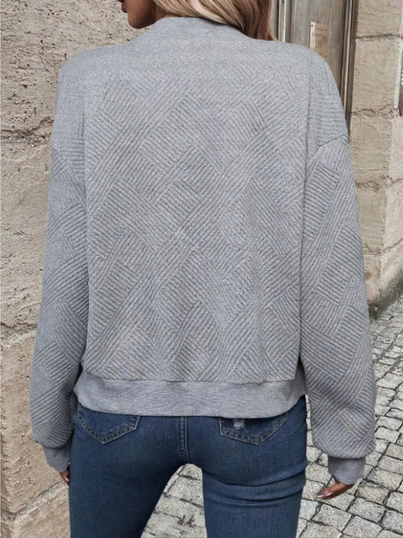 Textured Knit Zip - Up Bomber Jacket - Charmdeals