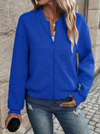 Textured Knit Zip - Up Bomber Jacket - Charmdeals